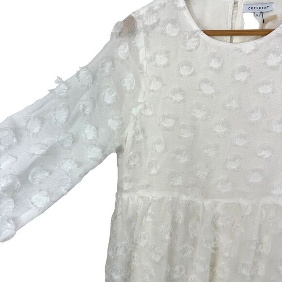 NWT‎ Crescent Eyelash White Babydoll Long Sleeve Semi Sheer Mini Dress, Small - Picture 3 of 13